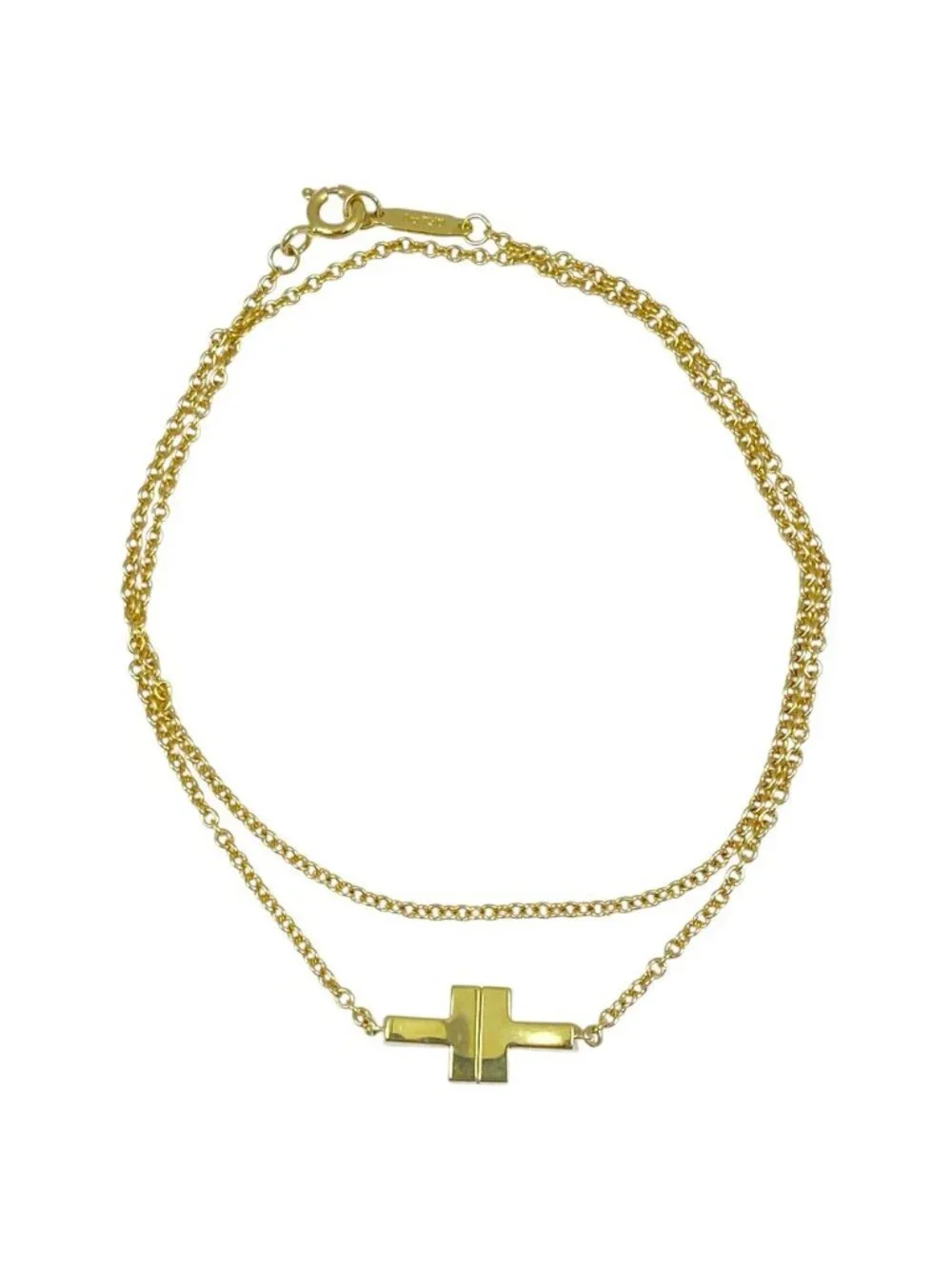 Tiffany & Co T Two Double Chain Accessory 18k Diamond Yellow Gold Bracelet